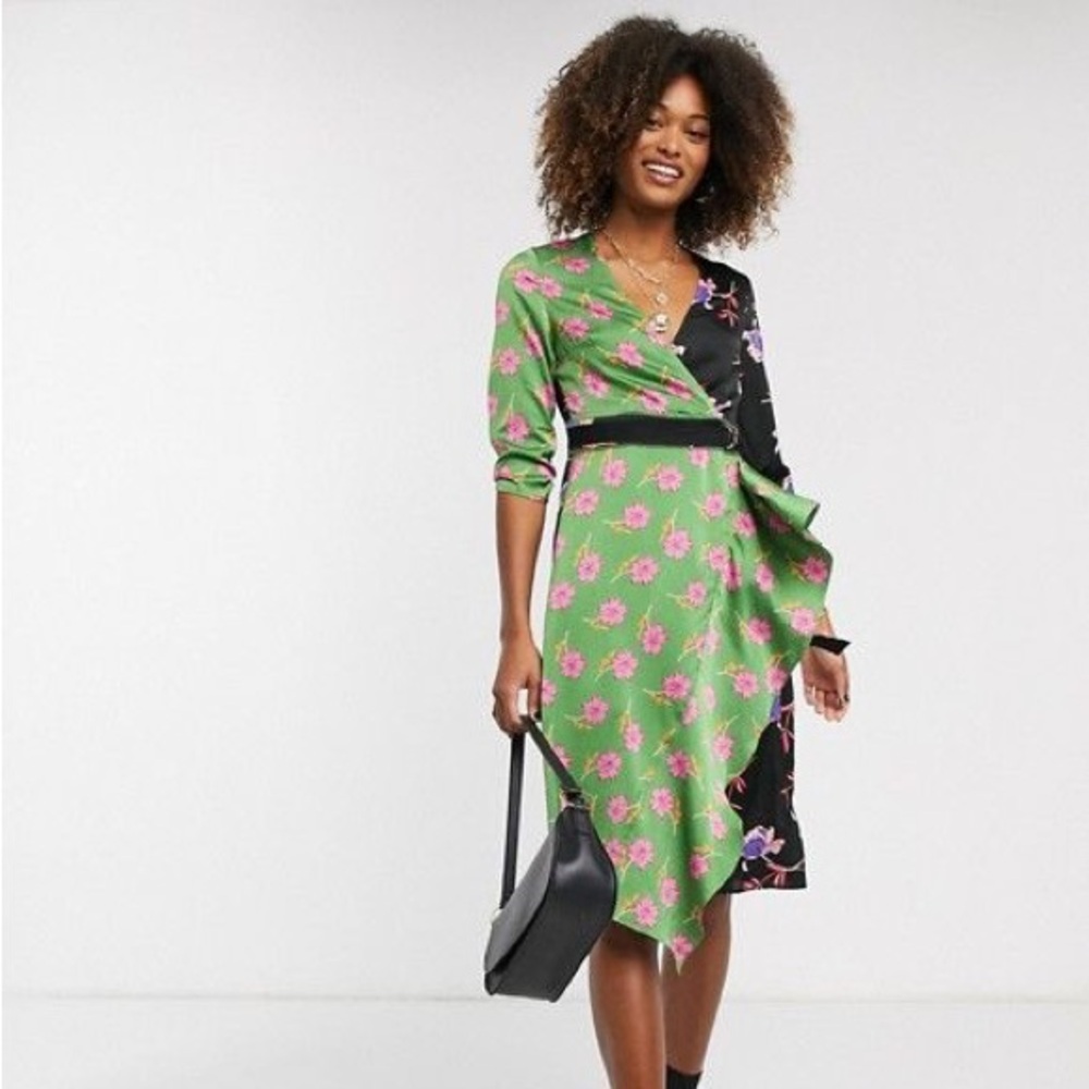 Wrap Front Dress in Mixed Floral Print